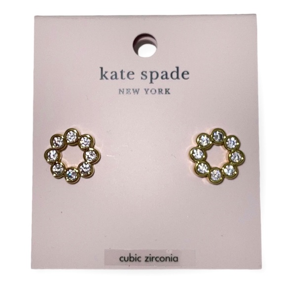 KATE SPADE Full Circle Earrings Pierced CZ 14K Gold Plated Studs NWT - Picture 1 of 9